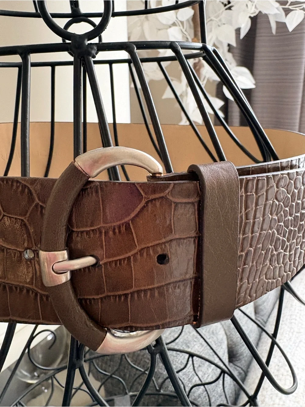 Banana Republic Brown Croc Leather Wide Belt Size S Made in Italy